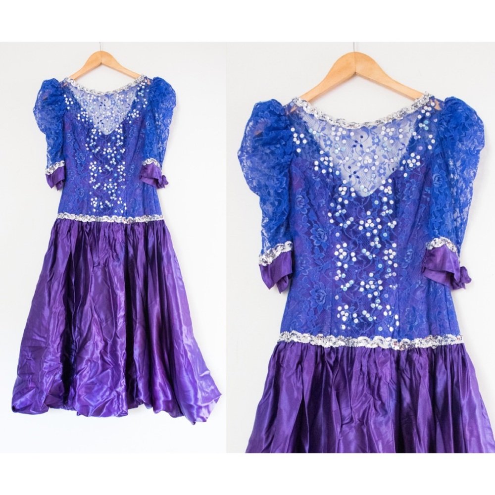 MOVING SALE 📦 Vintage Purple & Blue Lace Sequin Evening Dress